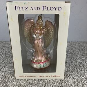 Vtg Fitz and Floyd Glass Ornaments 8" Large Pink Angel Christmas Decor NIB